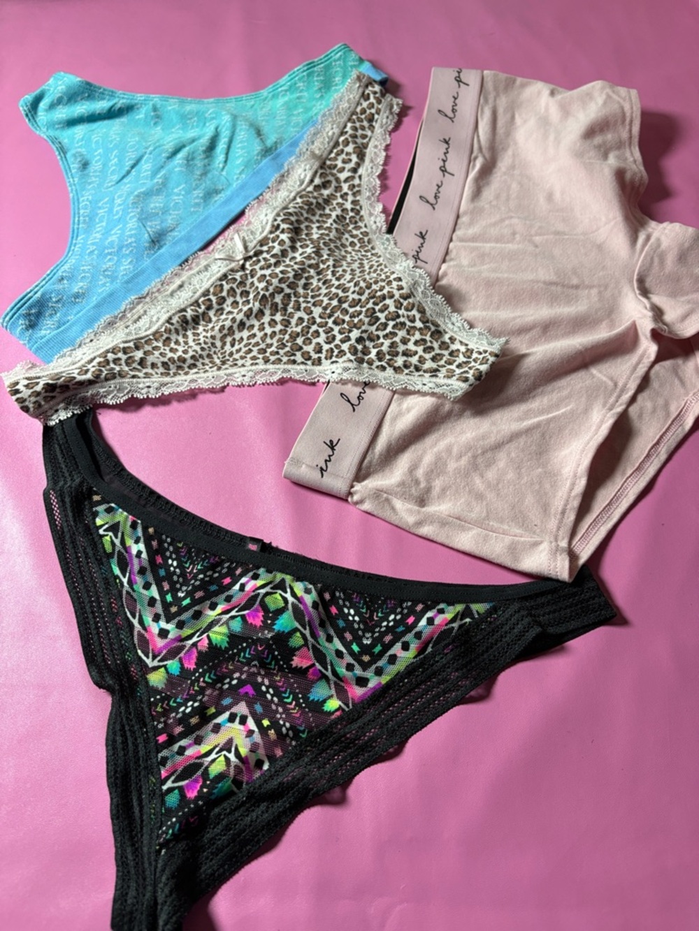 Victoria's Secret Mixed Colors & Patterns Panty Set - Pink, Black, Blue, Leopard